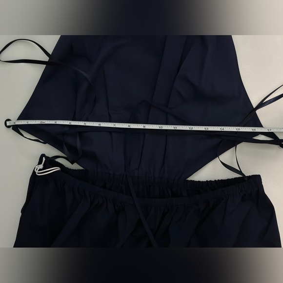 STAUD Vanessa halterneck cotton blend poplin dress pocket tie back midi navy xl - Picture 6 of 14